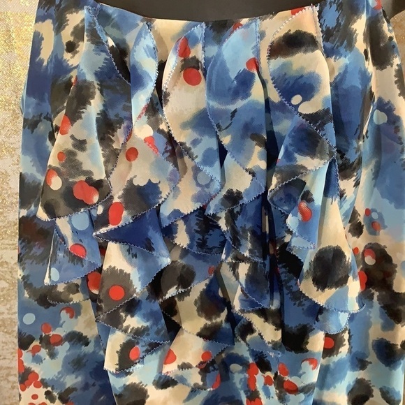 Kensie multicolour sleeveless semi-sheer ruffle neck blouse size L - Picture 4 of 10